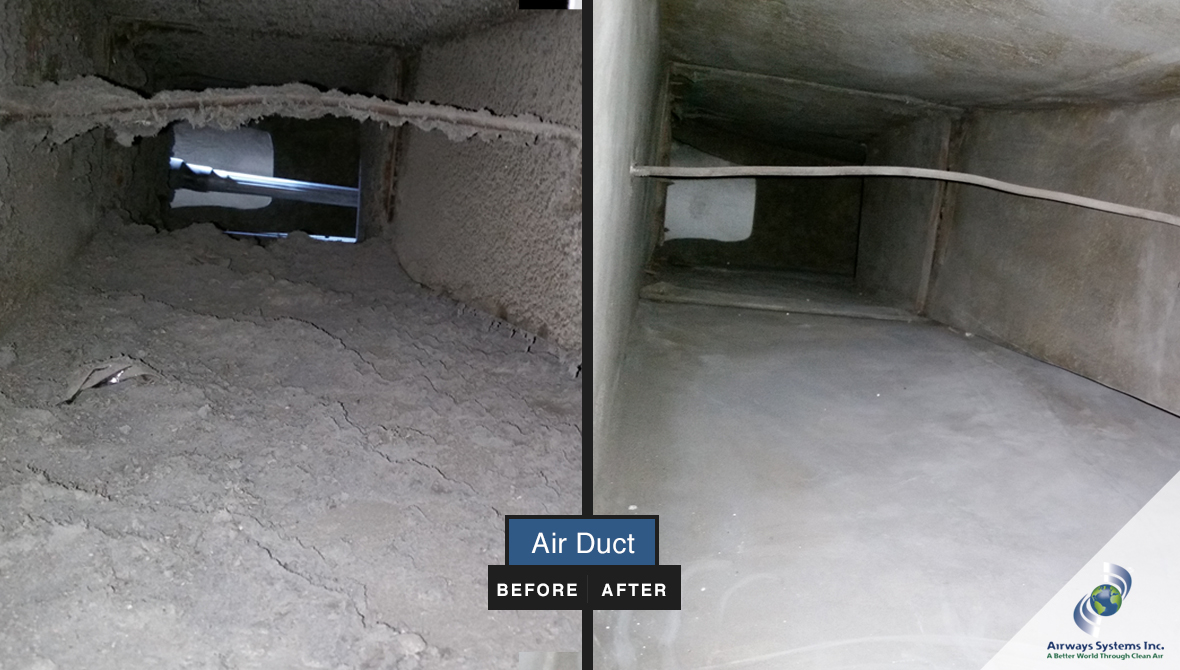 Air duct before and after cleaning by Airways Systems